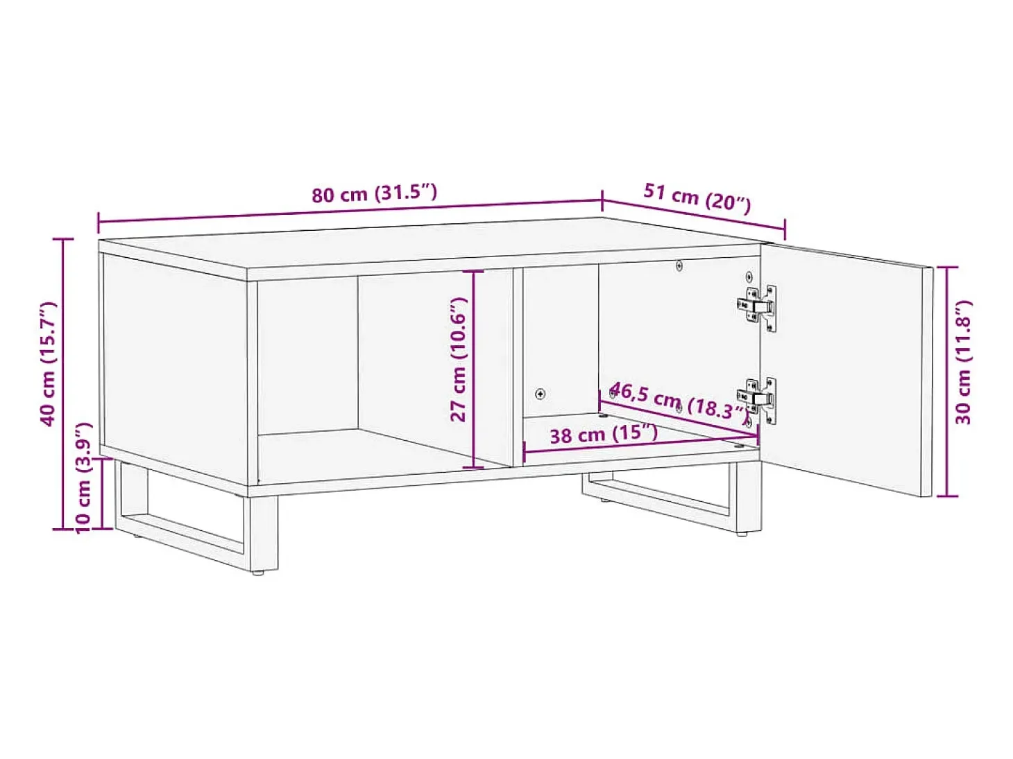 Mesa de centro madera maciza de acacia 80x51x40 cm