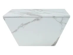 Mesa de centro moderna con 2 cajones en chapa de mármol blanco, forma trapezoidal