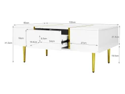 Mesa de centro moderna con 2 cajones - 100 L x 60 W x 41,5 H cm - Madera MDF - Blanco brillante