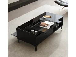 Mesa de centro moderna elevable 110x50x48 cm - con compartimento de almacenamiento - Estantes abiertos - Negro