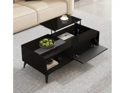 Mesa de centro moderna elevable 110x50x48 cm - con compartimento de almacenamiento - Estantes abiertos - Negro