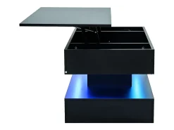 Mesa de centro moderna 100x50x42 cm - con iluminación LED - almacenamiento oculto - elevador hidráulico - negro