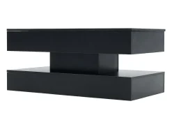 Mesa de centro moderna 100x50x42 cm - con iluminación LED - almacenamiento oculto - elevador hidráulico - negro