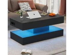 Mesa de centro moderna 100x50x42 cm - con iluminación LED - almacenamiento oculto - elevador hidráulico - negro