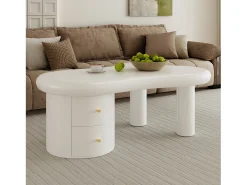 Mesa de centro moderna 97x64x42cm - forma irregular - 2 cajones - blanco