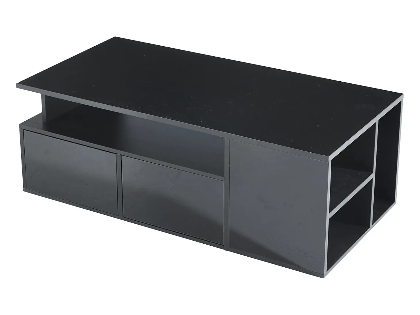 Mesa de centro negra - Mesa de centro con iluminación LED y 2 cajones - Almacenamiento abierto