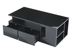 Mesa de centro negra - Mesa de centro con iluminación LED y 2 cajones - Almacenamiento abierto