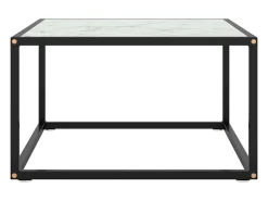 Mesa de centro negra con vidrio de mármol blanco 60x60x35 cm