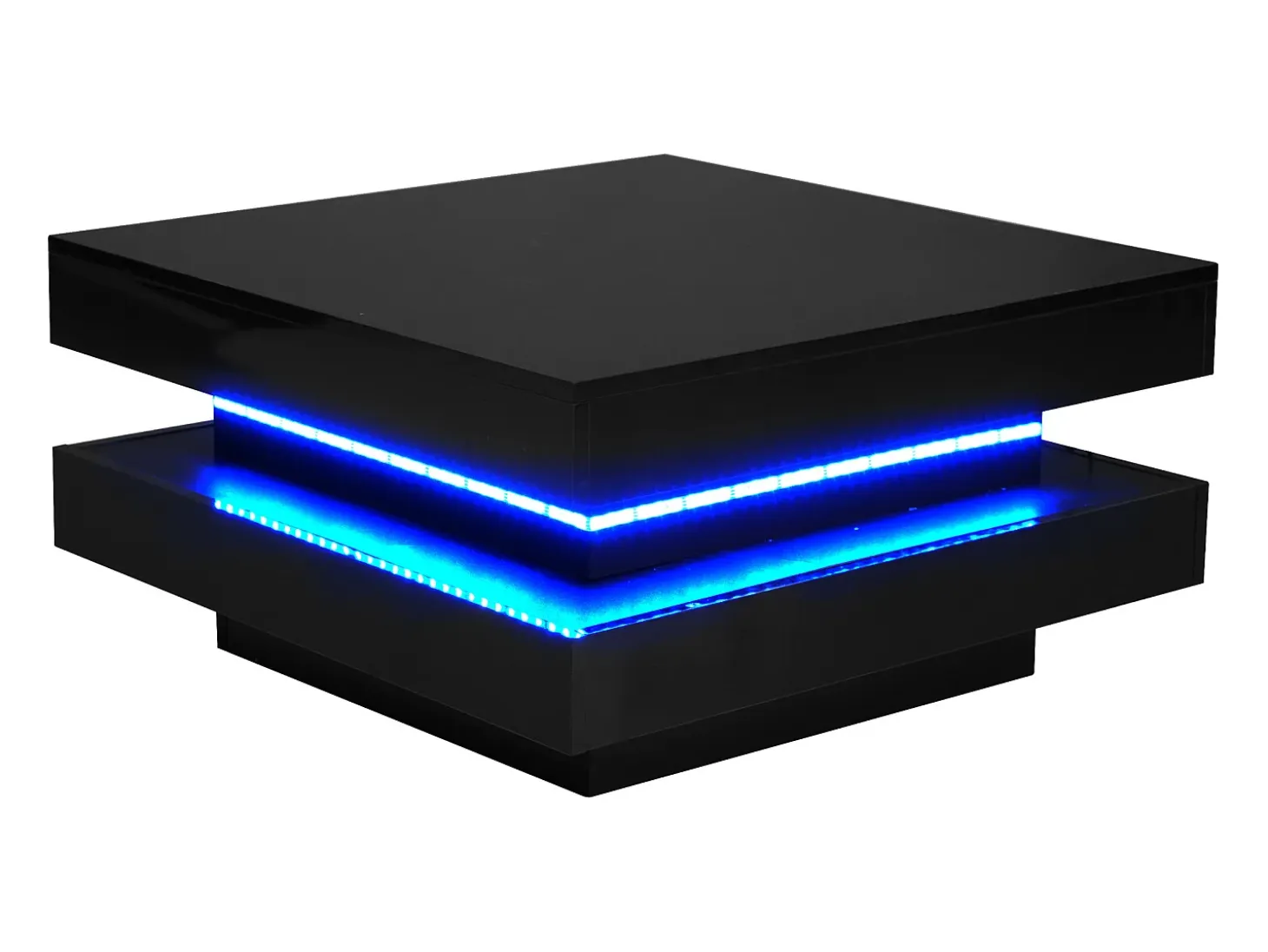 Mesa de centro negra, cuadrada con iluminación LED, diseño moderno - para salón y oficina