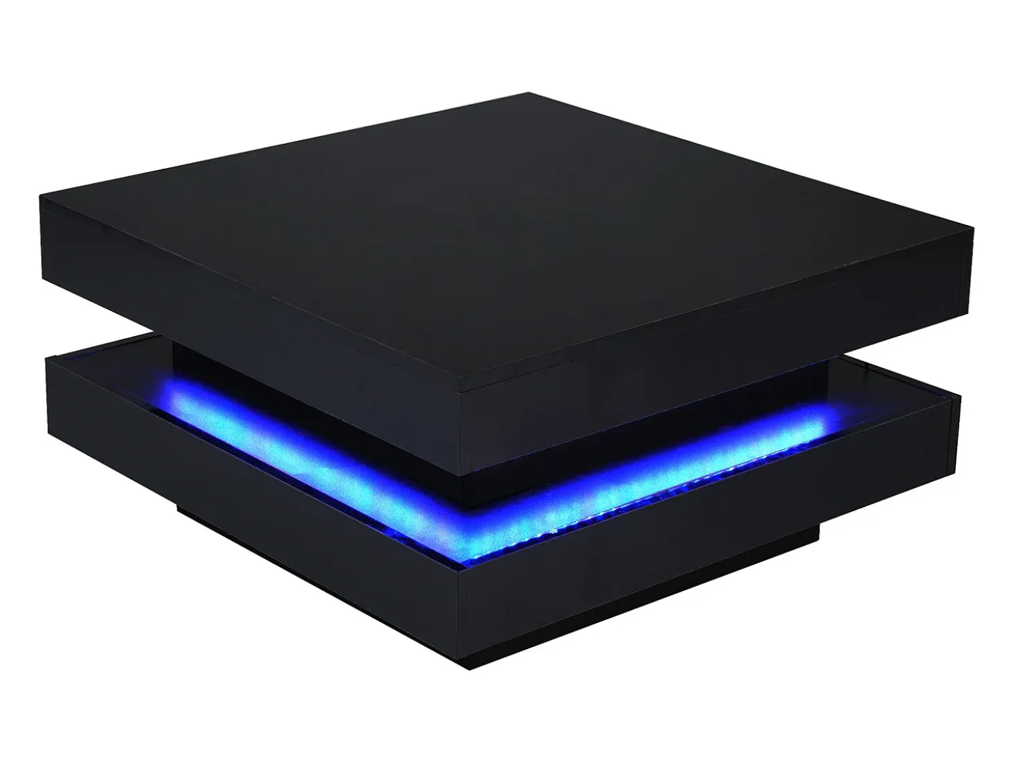 Mesa de centro negra, cuadrada con iluminación LED, diseño moderno - para salón y oficina