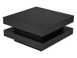 Mesa de centro negra, cuadrada con iluminación LED, diseño moderno - para salón y oficina