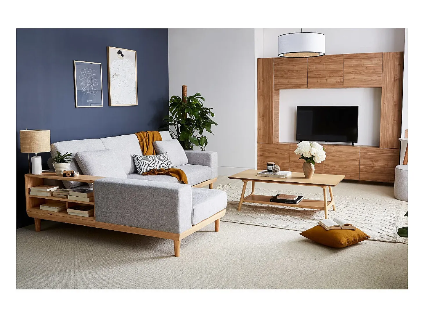 Mesa de centro nórdica rectangular con acabado en roble 120 cm BAKAR