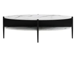 Mesa de centro ovalada con 4 estantes de MDF y metal - Efecto mármol blanco y negro - EVARO