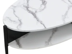 Mesa de centro ovalada con 4 estantes de MDF y metal - Efecto mármol blanco y negro - EVARO