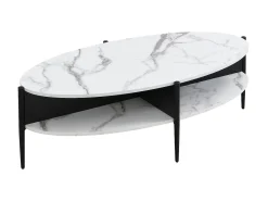 Mesa de centro ovalada con 4 estantes de MDF y metal - Efecto mármol blanco y negro - EVARO
