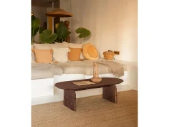 Mesa de centro ovalada de madera de abeto Decowood en color nogal de 100x35cm - BLOOM - DECOWOOD
