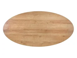 Mesa de centro ovalada 120x60 con cajón aspecto roble dorado y base de metal negro HYDRA