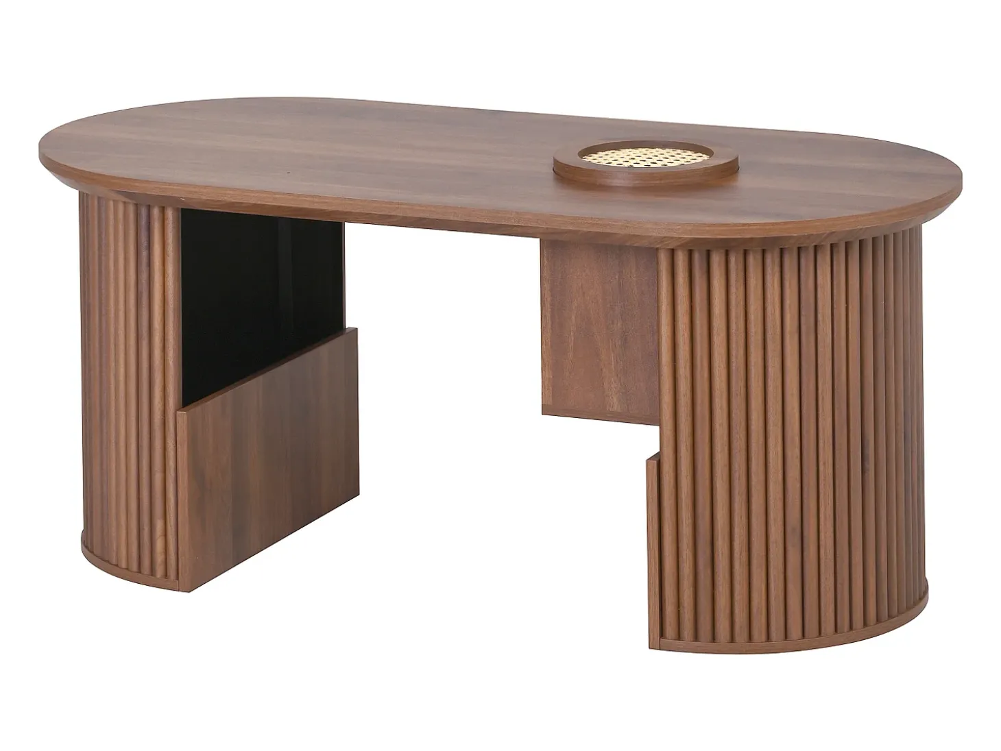 Mesa de centro ovalada 105x50x46,5 cm - Estilo retro - Almacenamiento abierto - MDF - Marrón