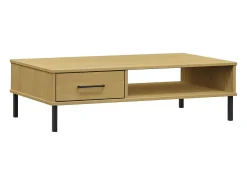 Mesa de centro patas de metal OSLO madera maciza pino marrón