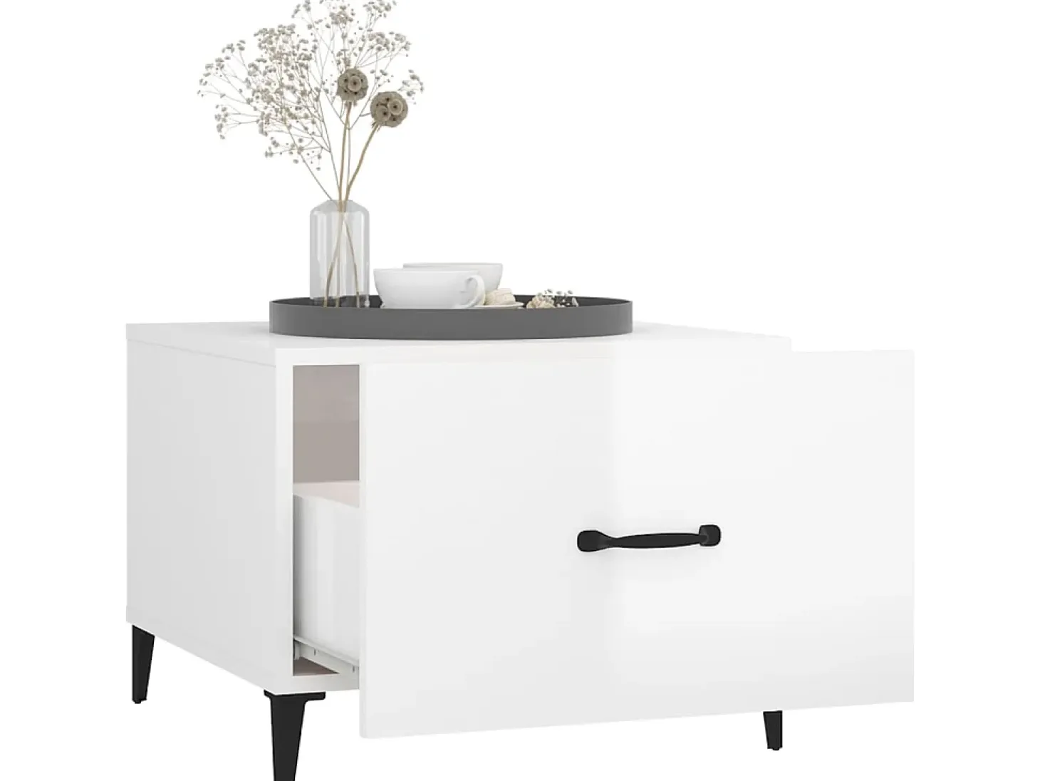Mesa de centro patas de metal 2 uds blanco brillo 50x50x40 cm ES15510