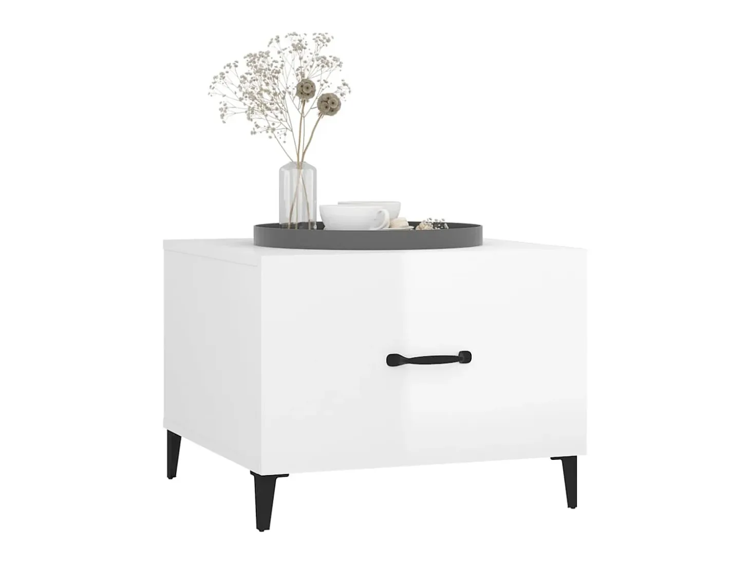 Mesa de centro patas de metal 2 uds blanco brillo 50x50x40 cm ES15510