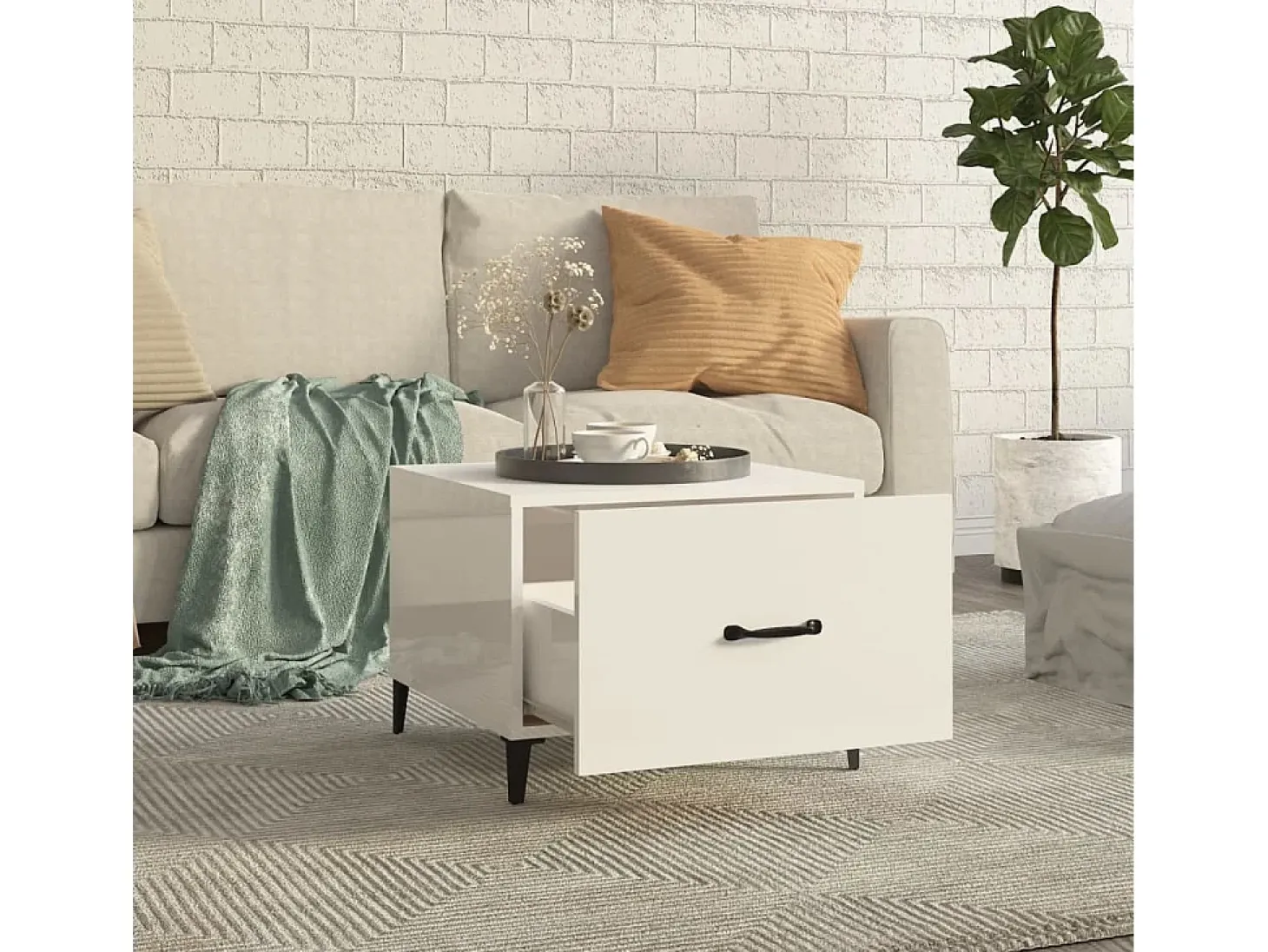 Mesa de centro patas de metal 2 uds blanco brillo 50x50x40 cm ES15510
