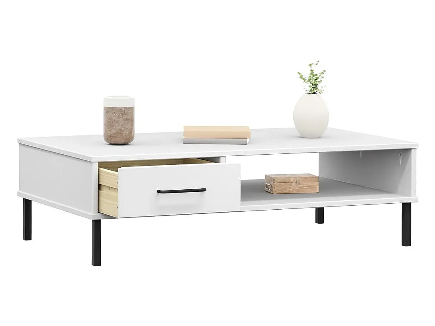 Mesa de centro patas de metal OSLO madera maciza pino blanco