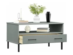 Mesa de centro patas metal OSLO madera maciza gris 85x50x45 cm