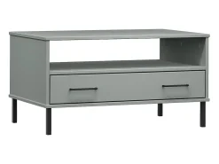 Mesa de centro patas metal OSLO madera maciza gris 85x50x45 cm