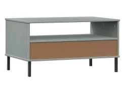 Mesa de centro patas metal OSLO madera maciza gris 85x50x45 cm