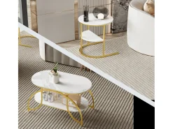 Mesa de centro pequeña minimalista moderna de mármol blanco para sala de estar, mesa auxiliar para sofá o mesa de exhibición, fácil de montar, ahorra espacio.