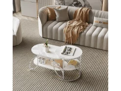 Mesa de centro pequeña minimalista moderna de mármol blanco para sala de estar, mesa auxiliar para sofá o mesa de exhibición, fácil de montar, ahorra espacio.