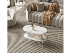 Mesa de centro pequeña minimalista moderna de mármol blanco para sala de estar, mesa auxiliar para sofá o mesa de exhibición, fácil de montar, ahorra espacio.