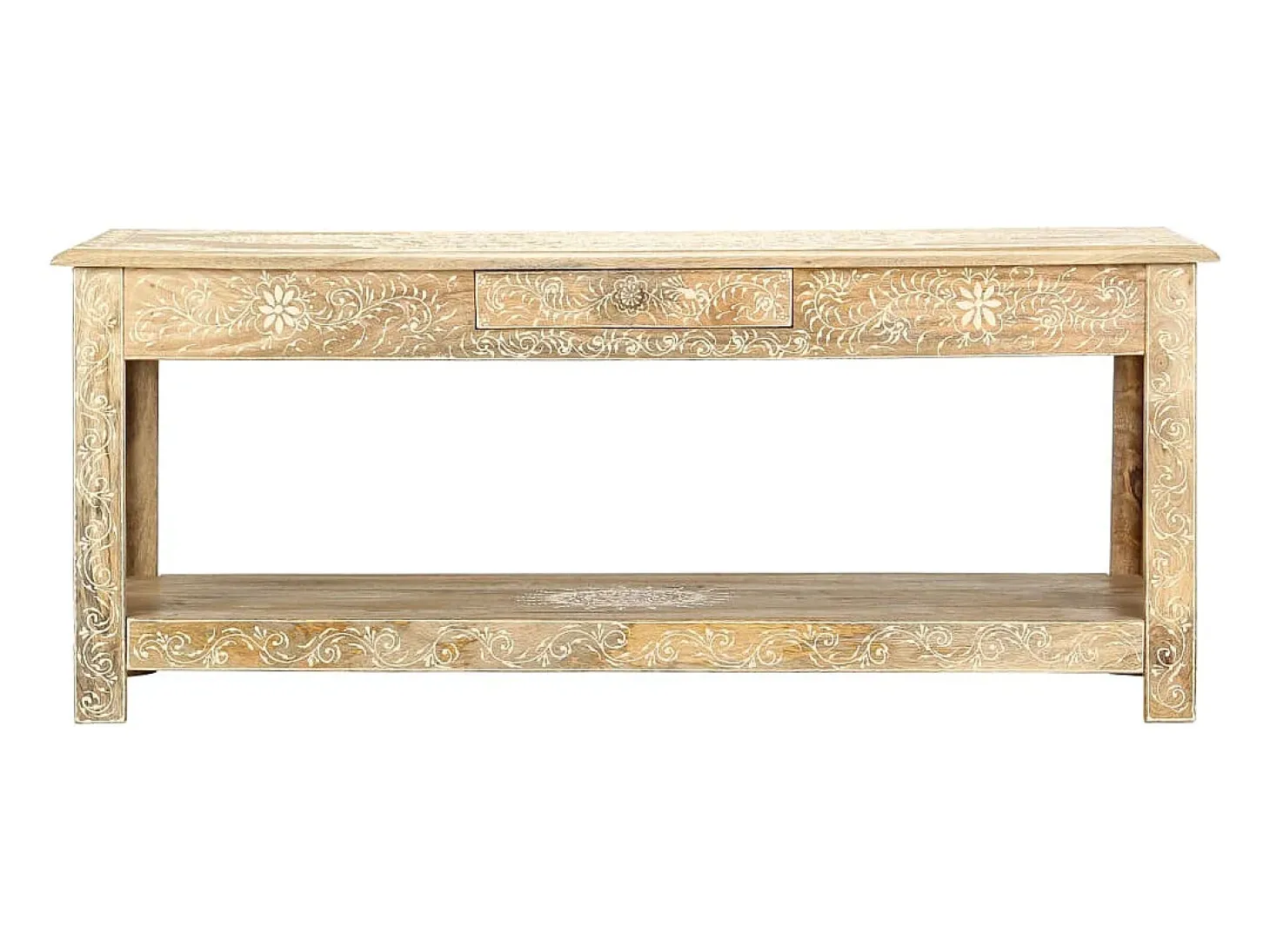 Mesa de centro pintada a mano madera maciza mango 110x50x45 cm