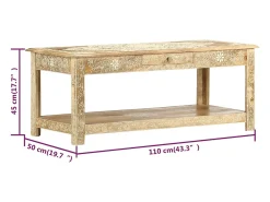 Mesa de centro pintada a mano madera maciza mango 110x50x45 cm