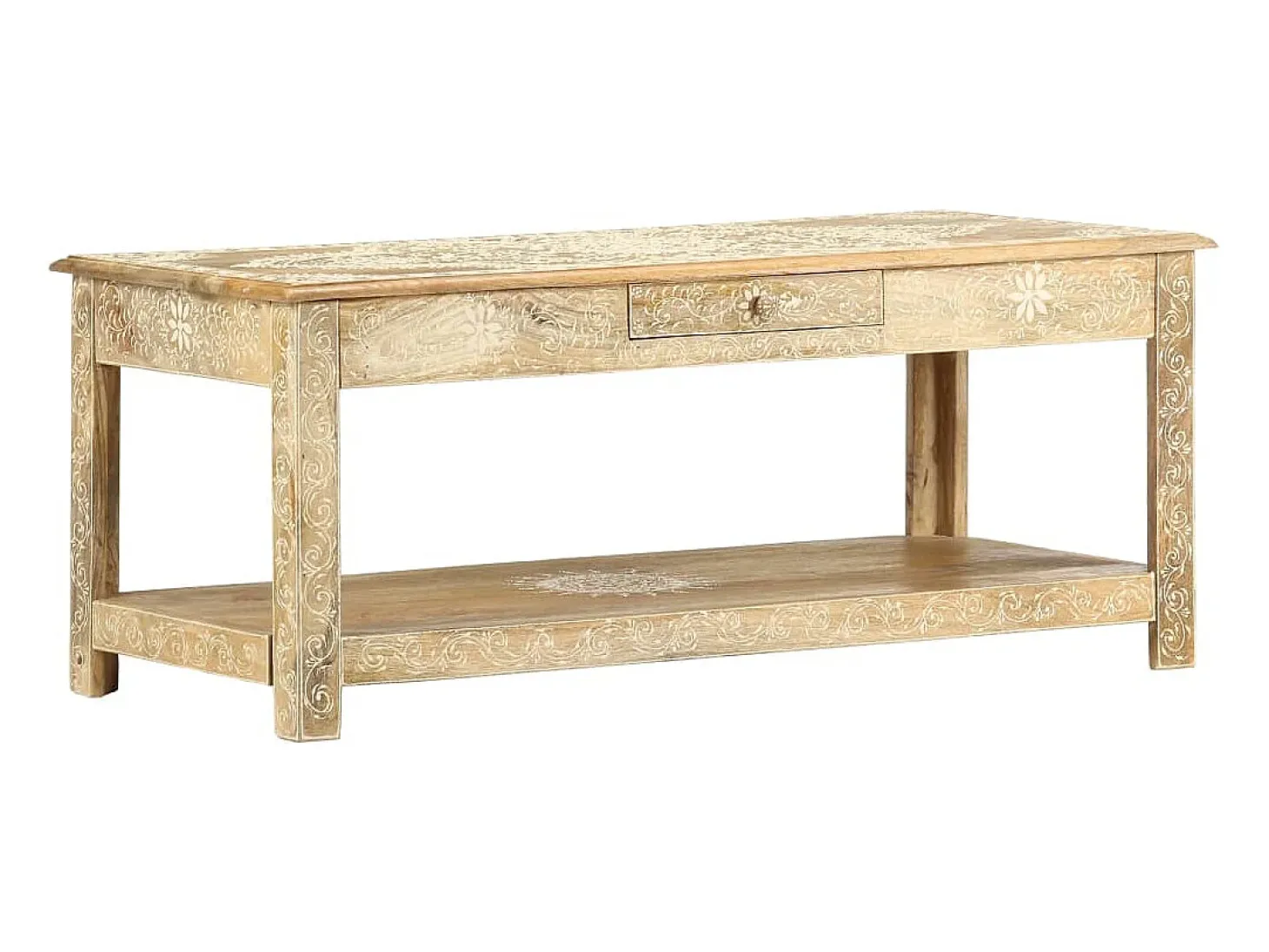 Mesa de centro pintada a mano madera maciza mango 110x50x45 cm