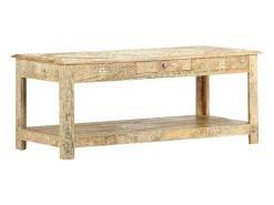 Mesa de centro pintada a mano madera maciza mango 110x50x45 cm