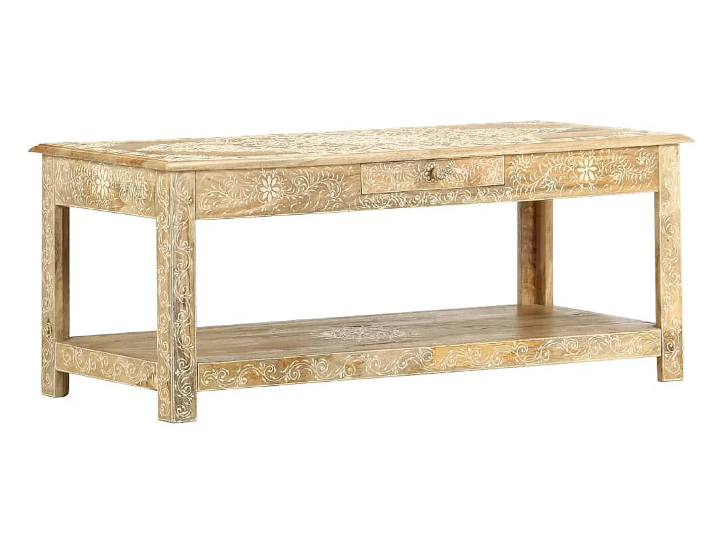 Mesa de centro pintada a mano madera maciza mango 110x50x45 cm