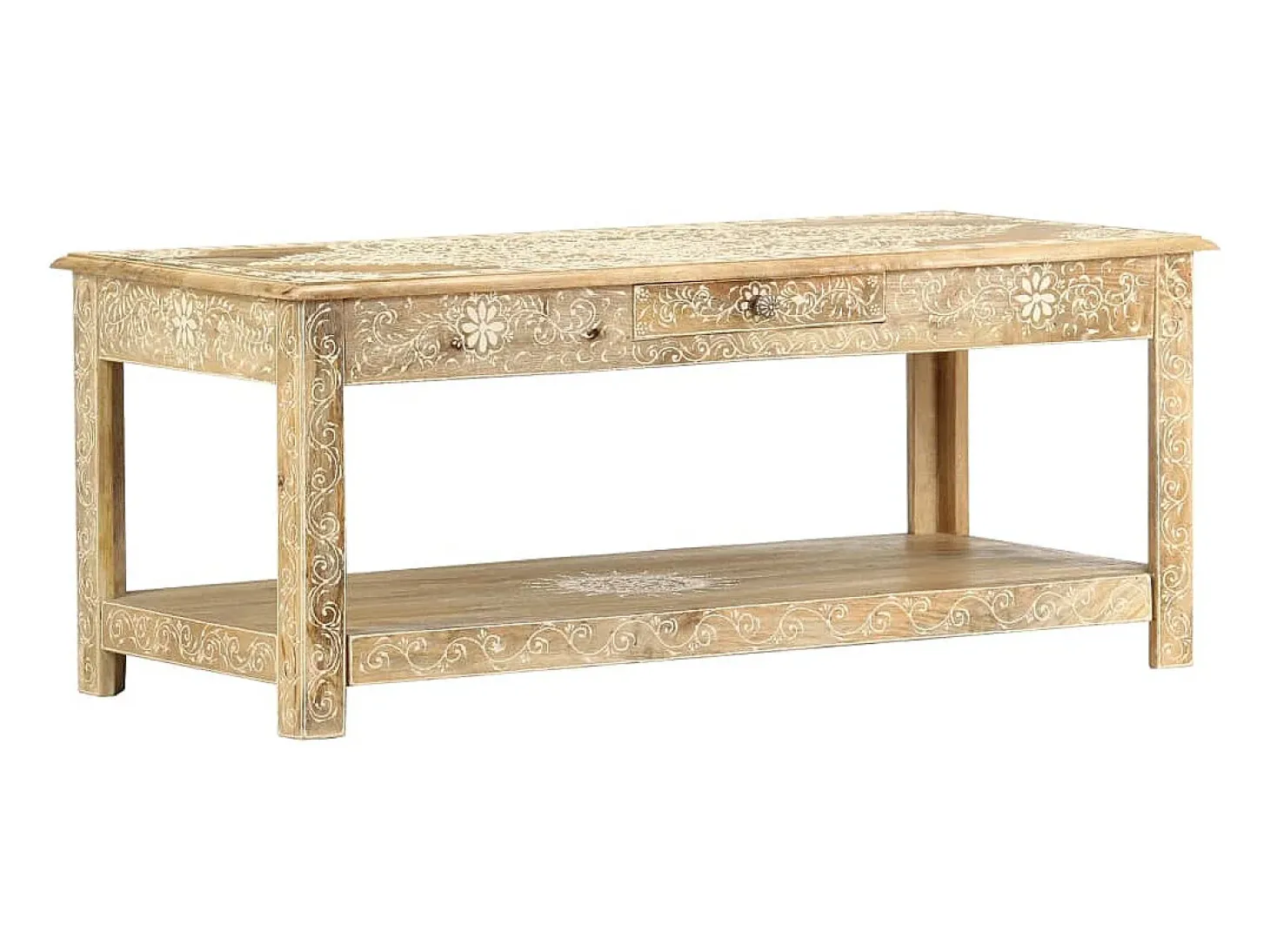 Mesa de centro pintada a mano madera maciza mango 110x50x45 cm
