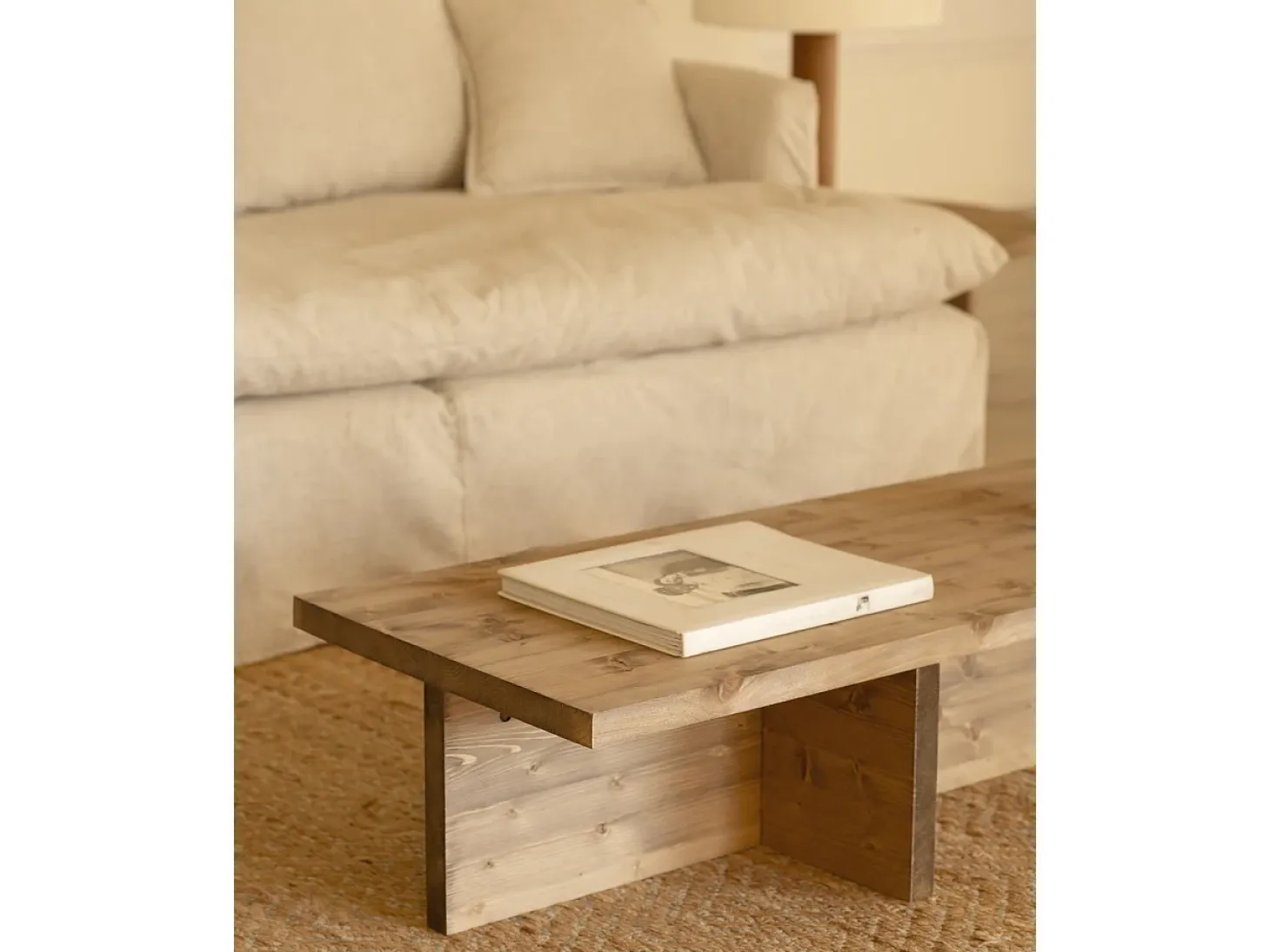 Mesa de centro rectangular de madera de abeto en color roble oscuro 123,5x27cm - SAM - DECOWOOD