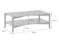 Mesa de centro rectangular con doble estante, 110cm nogal