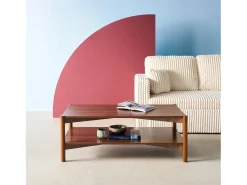 Mesa de centro rectangular con doble estante, 110cm nogal