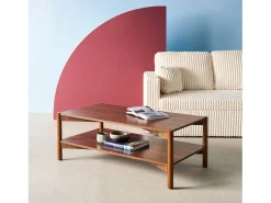 Mesa de centro rectangular con doble estante, 110cm nogal