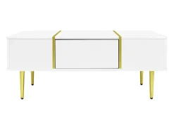 Mesa de centro rectangular 100x60x41,5cm con 2 cajones, cuerpo en laca blanca con detalles dorados