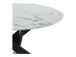 Mesa de centro redonda - Cristal templado efecto mármol blanco - Metal negro - CHIARA