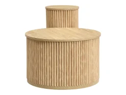 Mesa de centro redonda - Juego de 2 - Rayas verticales - Color madera - Para salón y dormitorio
