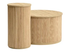 Mesa de centro redonda - Juego de 2 - Rayas verticales - Color madera - Para salón y dormitorio