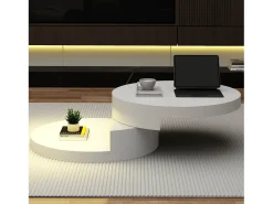Mesa de centro redonda - Mesa de centro con iluminación LED y bandeja giratoria - MDF blanco - para salón