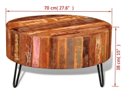 Mesa de centro redonda de madera reciclada maciza