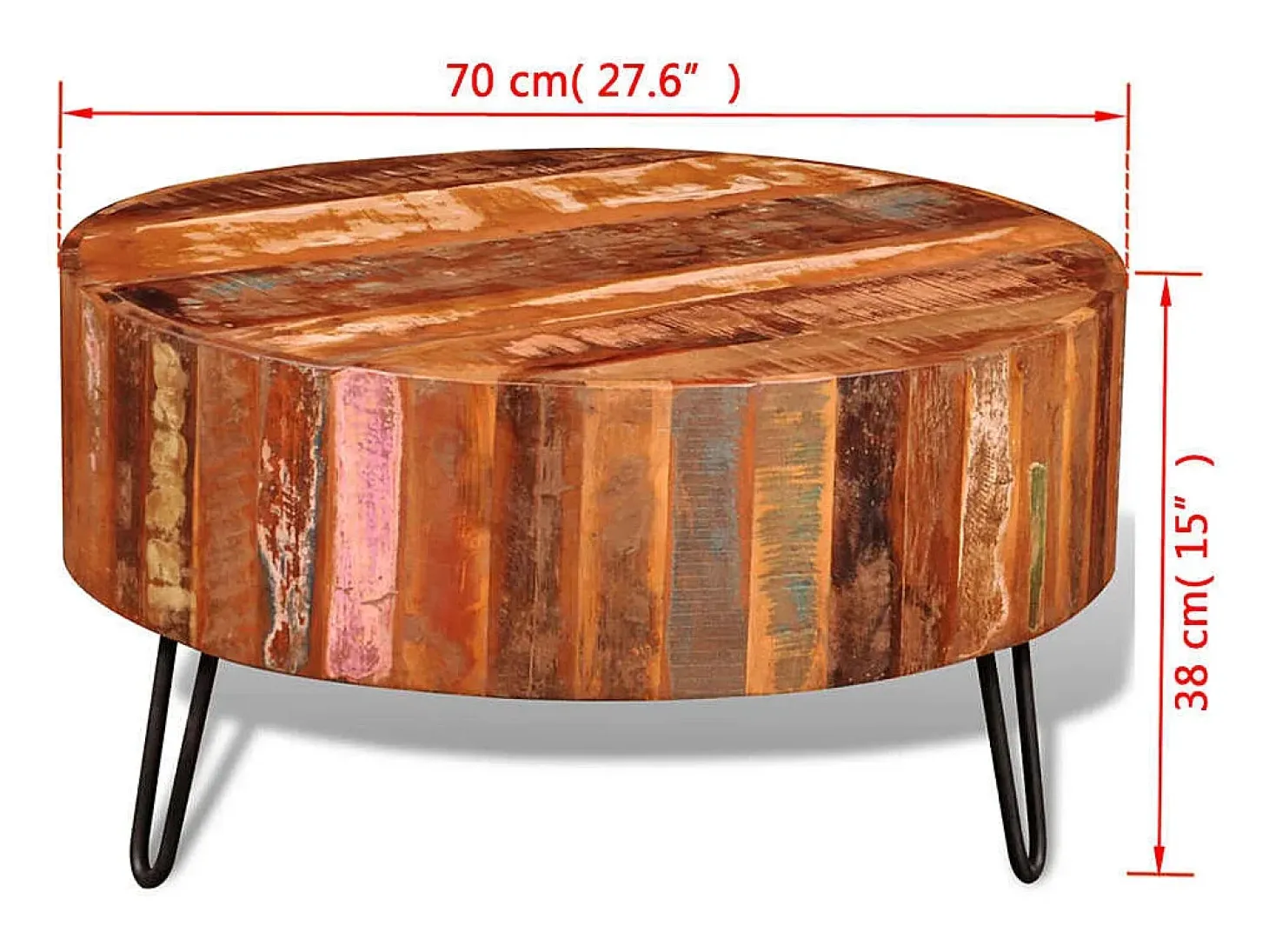 Mesa de centro redonda de madera reciclada maciza